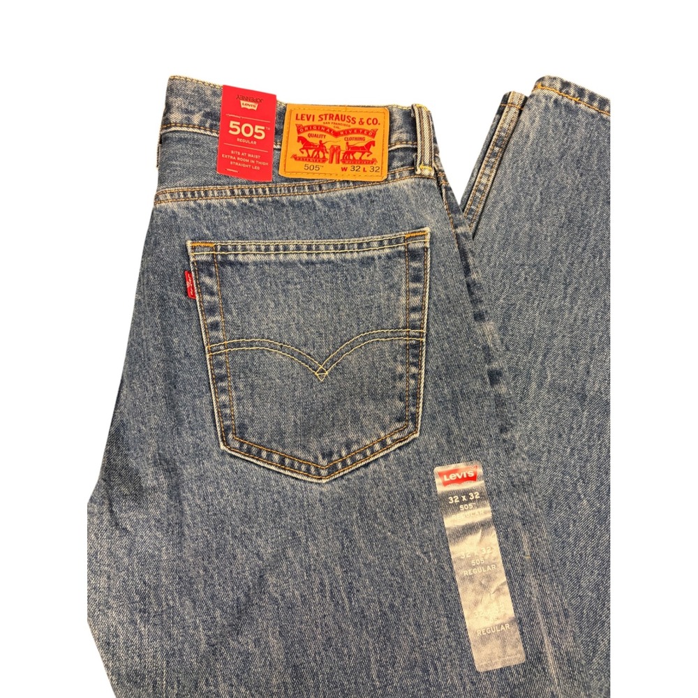 Levis 505 Regular Fit Straight Leg Blue Denim Jeans Mens 32x32 NWT - Picture 4 of 7